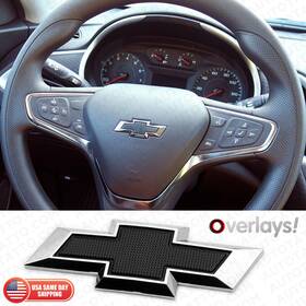 At-stvyol65 Autotattoo Chrome Black Steering Wheel Bowtie Overlay Chevy Silverado 14-24 Emblem Badg