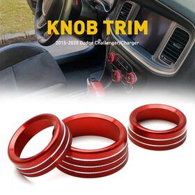 Ktxnh-charger-15-20-3pcs-ear Auxito For Dodge Challenger Charger 15-19 Audio Red Ac Knob Button Trim Ring Durable