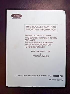 328502-701 Carrier Vintage Assembly Booklet No. For Installer / Owner