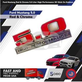5.0-hp-r-5 Ceo6 2 Pcs Ford Mustang Red Chrome 5.0 Liter High Performance 3d Stick On Emblem