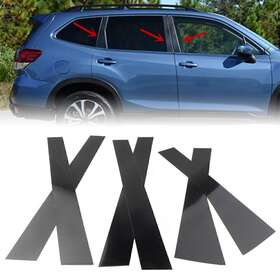 Hukyu-2050yfb2201 Dictorcoltd Black 6 Pcs New Door Trim Piano Cover Pillar Post Fit Subaru Forester 2019-2021