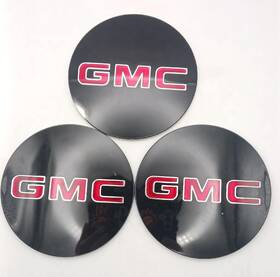 9597161 For Gmc Set Of 3 Glossy Black With Red Logo Aluminum Wheel Center 88mm