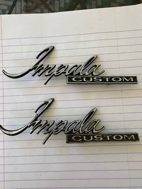 9075204 General Motors 1969-1976 Chevy Impala Custom Emblem Pair Coupe Sail Panel Script Chrome 19