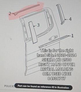 84938767 Gm Oem Sierra Hd 2500 3500 2020-2024 Rh Rear Door Exterior Trim-upper Molding