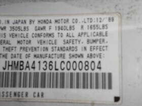 195-50013 Honda Tail Finish Panel Fits 90-91 Prelude 454850