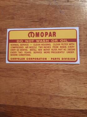 1739547 Mopar 1970 1971 Dodge Plymouth 340 4 Barrel Do Not Wash Air Cleaner Decal New Usa