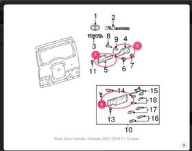 75815-35012 Toyota Used 07-14 Fj Cruiser Back Door Moulding Set Handle Garnish