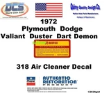 1972 Duster Valiant Dart 318 Do Not Wash Air Cleaner Decal 1739547 Mopar. Fixed Price $5.94.