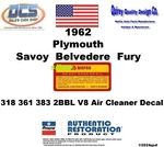 1962 Savoy Belvedere Fury 318 361 383 Do Not Wash Air Cleaner Decal 1739547 Usa. Fixed Price $5.94.