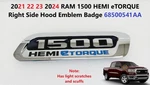 2021 22 23 2024 Ram 1500 Hemi Etorque Right Side Hood Emblem Badge 68500541AA. Fixed Price $19.95.