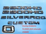 Gloss Black 2020-2026 Chevrolet Silverado 2500HD Door Emblem Custom Overlay. Fixed Price $44.99.