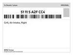 Genuine Bmw Grill, Air Intake, Right 51-11-5-A2F-CC4 New. Fixed Price $149.55.