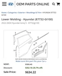 Genuine Hyundai Rear Right Passenger Side Lower Door Molding 2022 2024 Ioniq. Fixed Price $385.00.