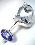 1932 Ford Car Grille Shell Ornament & Quail Radiator Cap + Blue Emblem '32. Fixed Price $250.55.